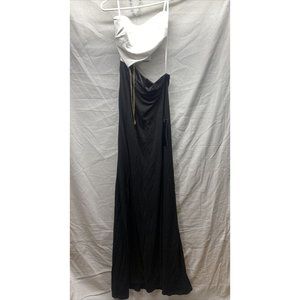 Bebe Womens Fomal Gown Dress Black and White Strapless Open Back Thigh Split XS